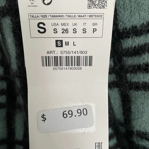 ZARA wool mohair sweater NWT green black S ruffle shoulder soft - Picture 12 of 13